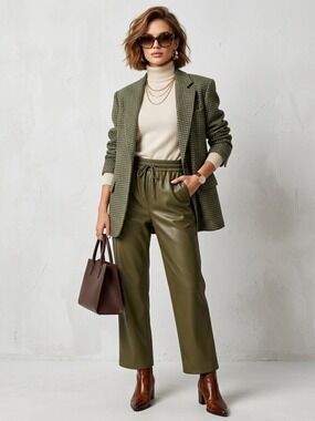 Mother The Rambler Pants Lounger Ankle Faux Leather Wide Leg Trouser Fir Green M